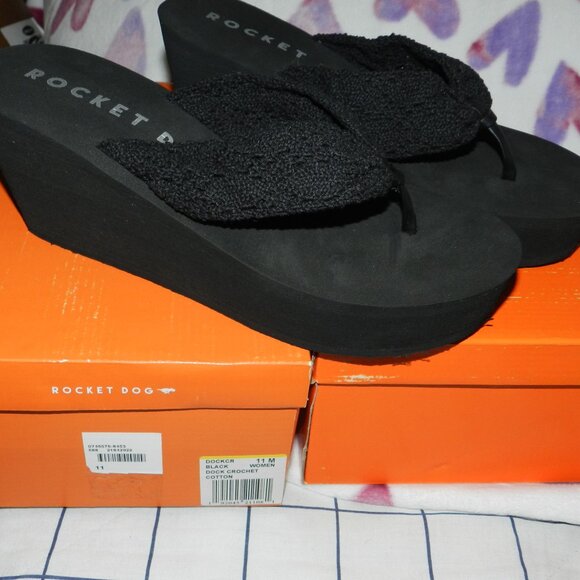 Rocket Dog Black Crochet SIZE 11 Women's Platform Sandal BNIB🆕📦⌚🏃🏻💨⚡🚚 - Picture 1 of 16